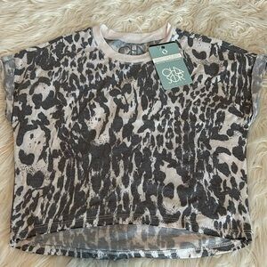 NWT, chaser, girls, lightweight, short sleeve boxy top, hi-low hem, cuff sleeves